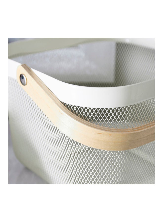 Home Box Storage Basket With Wooden Handle Beige 25x25x17cm  - Image 3