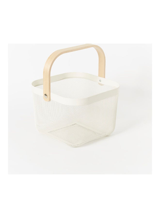 Home Box Storage Basket With Wooden Handle Beige 25x25x17cm  - Image 5