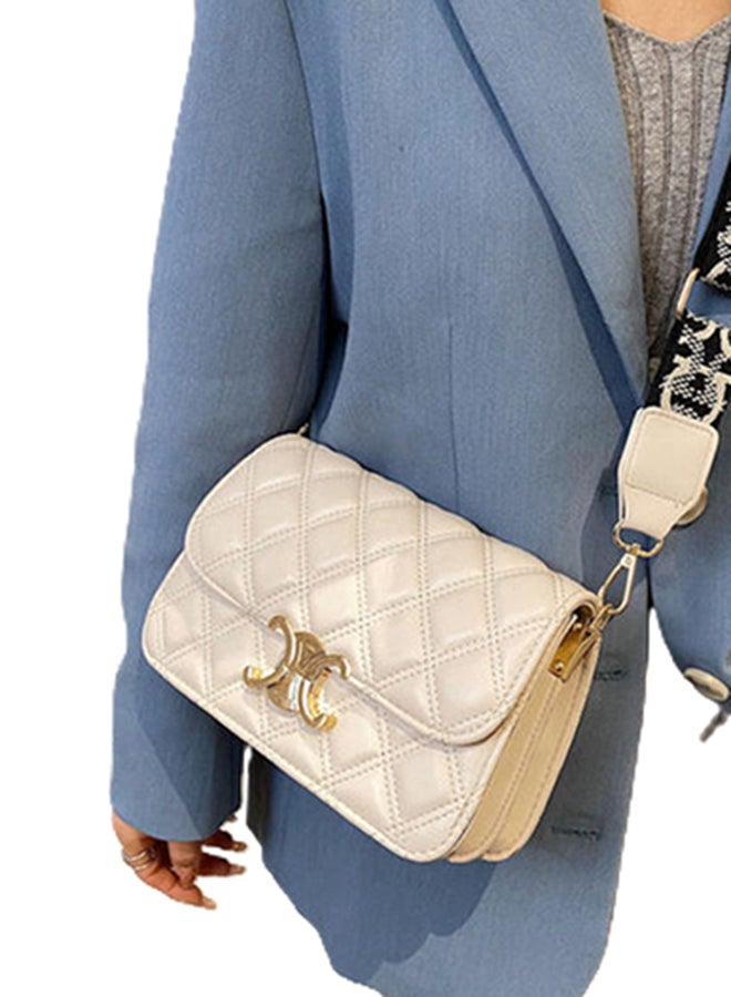 Qulited Front Flap Closure Crossbody Bag White  - Image 1