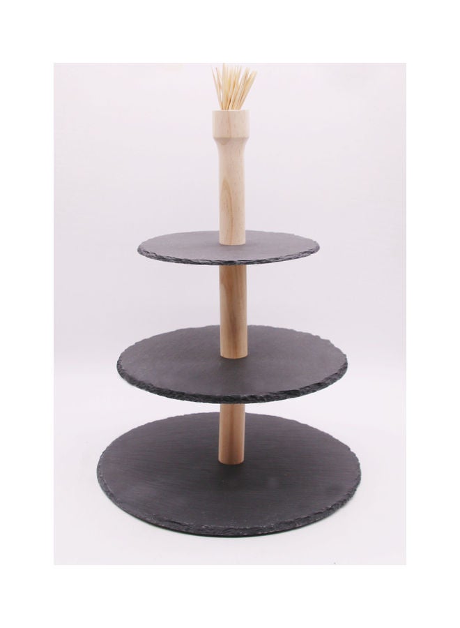 Cuisine Art 3 Tier Serving Slate With Wooden Stand Multicolour 28 x 28 x 4.5cm