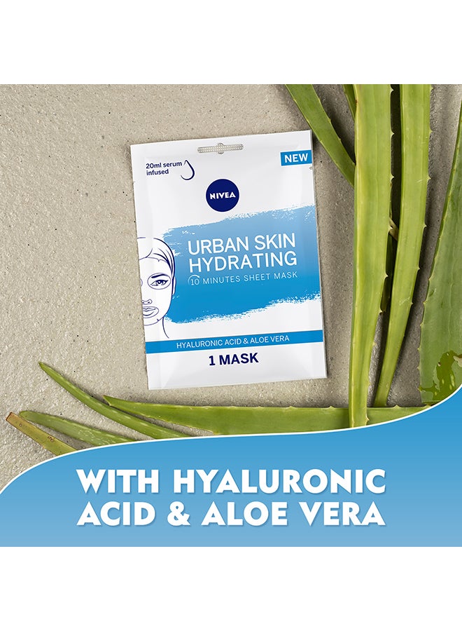 Urban Skin Hydrating Face Sheet Mask, Hyaluronic Acid And Aloe Vera, 1 Piece 20ml