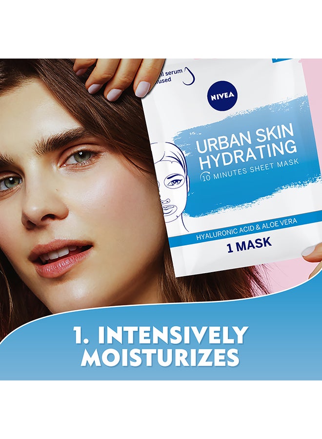 Urban Skin Hydrating Face Sheet Mask, Hyaluronic Acid And Aloe Vera, 1 Piece 20ml