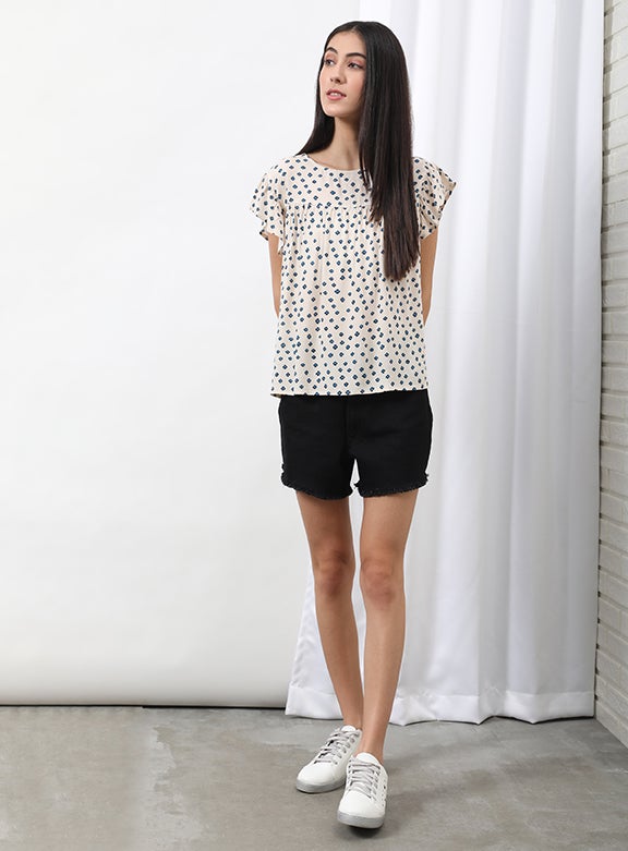 OFFROAD Casual Round Neck Flared Printed Blouse Aop Off White  - Image 4