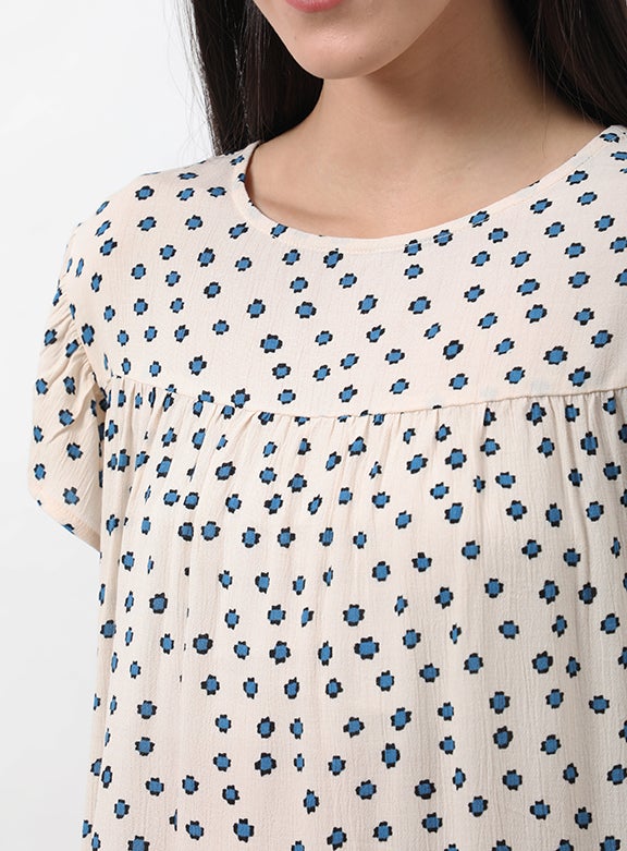 OFFROAD Casual Round Neck Flared Printed Blouse Aop Off White  - Image 3