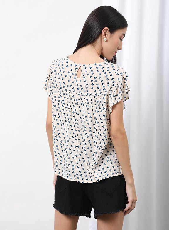 OFFROAD Casual Round Neck Flared Printed Blouse Aop Off White  - Image 2