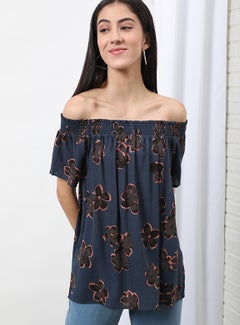 OFFROAD Casual Off Shoulder Floral Blouse Top Aop Blue  - Image 1