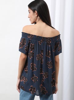 OFFROAD Casual Off Shoulder Floral Blouse Top Aop Blue  - Image 2