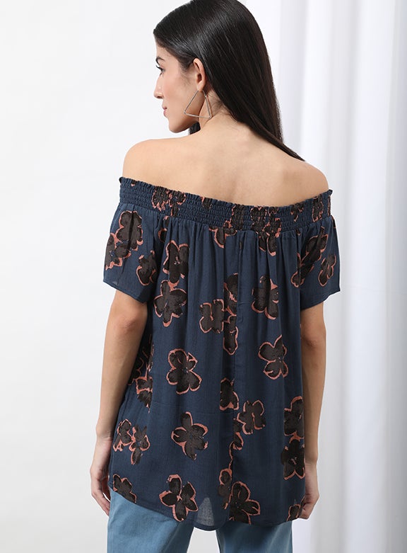 OFFROAD Casual Off Shoulder Floral Blouse Top Aop Blue  - Image 2
