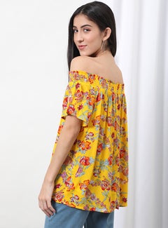 OFFROAD Casual Off Shoulder Floral Blouse Top Aop Yellow Multicolour  - Image 2