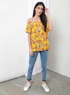 OFFROAD Casual Off Shoulder Floral Blouse Top Aop Yellow Multicolour  - Image 4