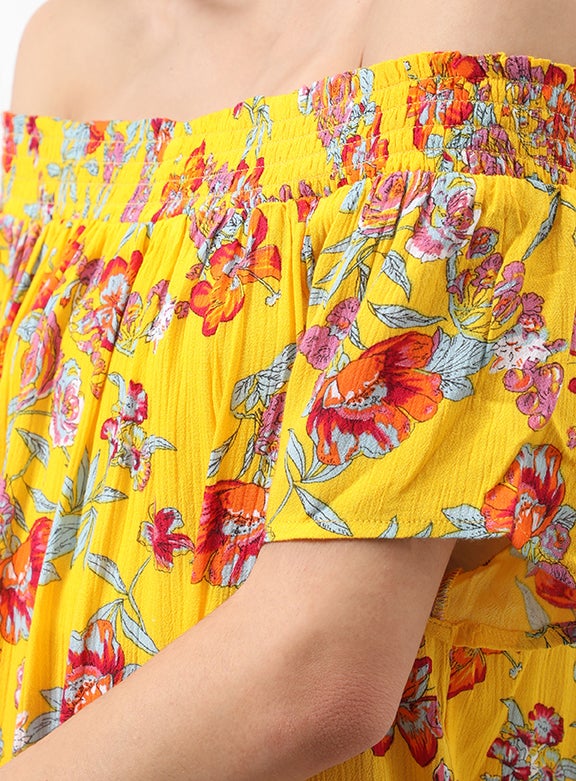 OFFROAD Casual Off Shoulder Floral Blouse Top Aop Yellow Multicolour  - Image 3