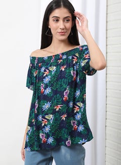 OFFROAD Casual Off Shoulder Floral Blouse Aop Blue Multicolour  - Image 1