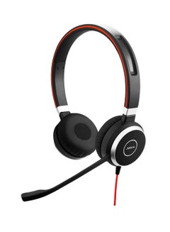 Evolve 40 Stereo Headset - Unified Communications Headphones For VoIP Softphone with Passive Noise Cancellation - USB-Cable with Controller Black/Red