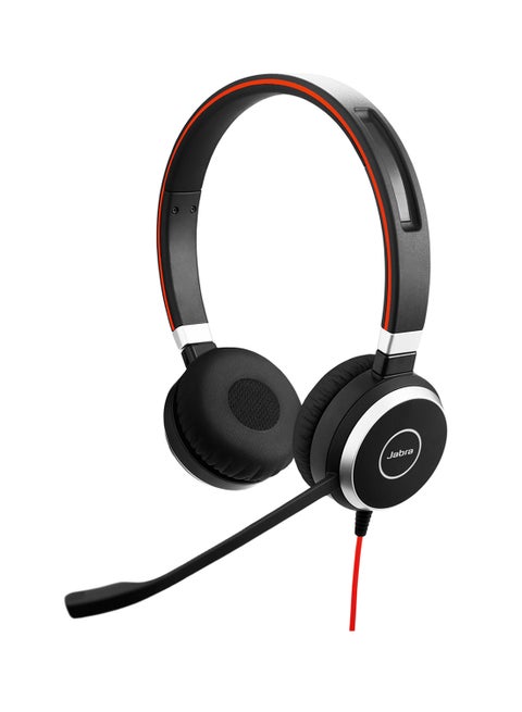 Evolve 40 Stereo Headset - Unified Communications Headphones For VoIP Softphone with Passive Noise Cancellation - USB-Cable with Controller Black/Red