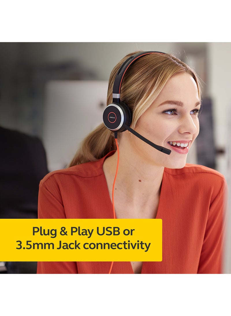 Jabra - Evolve 40 Stereo Headset - Unified Communications Headphones For VoIP Softphone with Passive Noise Cancellation - USB-Cable with Controller Black/Red - Image 1