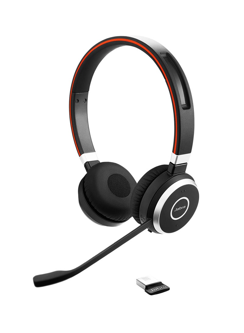 Jabra Evolve 65 Wireless Stereo On-Ear Headset - Microsoft Certified Headphones with Long-Lasting Battery - USB Bluetooth Adapter Black/Red - Image 1