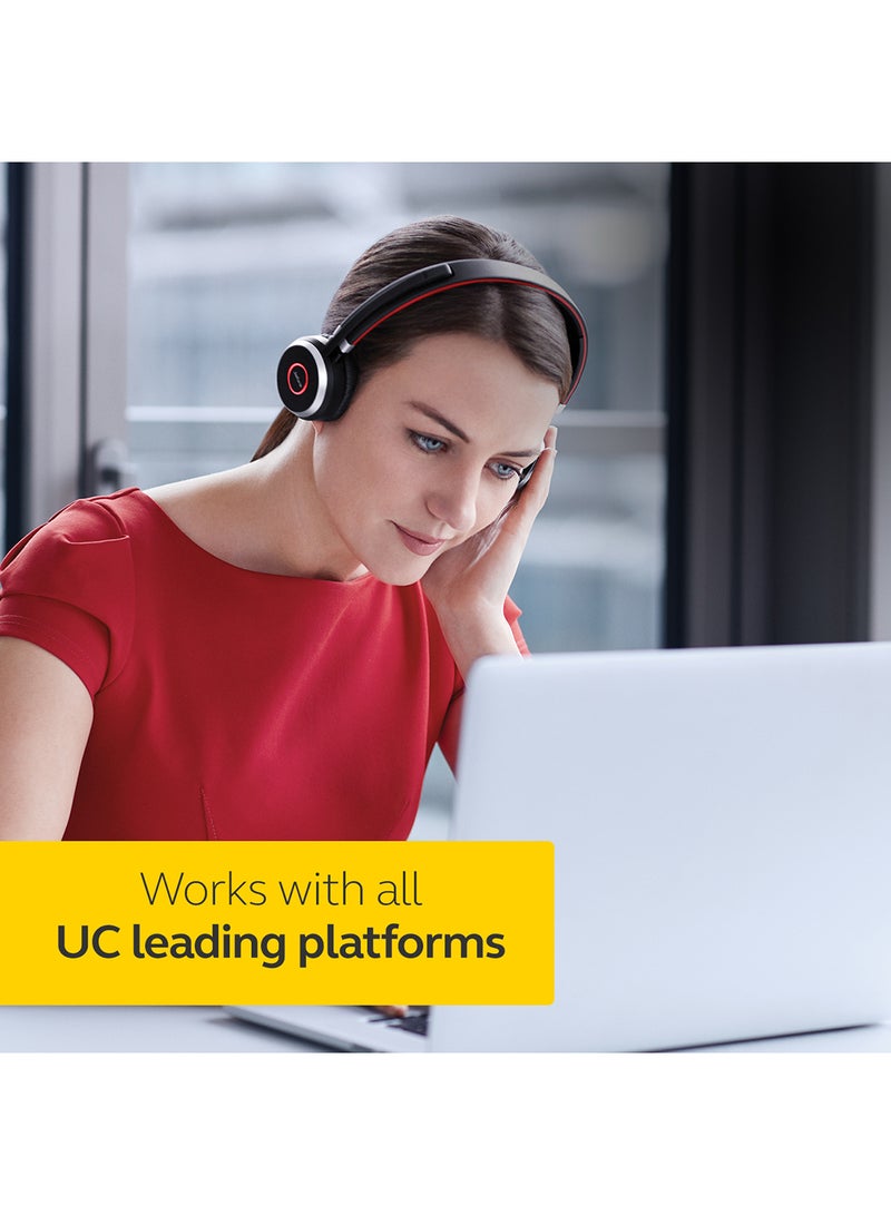 Jabra Evolve 65 Wireless Stereo On-Ear Headset - Microsoft Certified Headphones with Long-Lasting Battery - USB Bluetooth Adapter Black/Red - Image 3