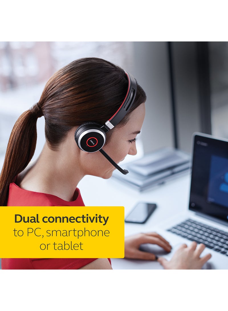 Jabra Evolve 65 Wireless Stereo On-Ear Headset - Microsoft Certified Headphones with Long-Lasting Battery - USB Bluetooth Adapter Black/Red - Image 4