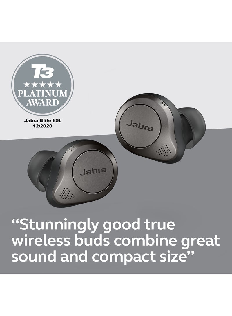 Elite 85t True Wireless Earbuds - Advanced Active Noise Cancellation with Long Battery Life and Powerful Speakers - Wireless Charging Case Titanium Black