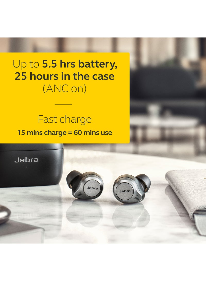 Elite 85t True Wireless Earbuds - Advanced Active Noise Cancellation with Long Battery Life and Powerful Speakers - Wireless Charging Case Titanium Black