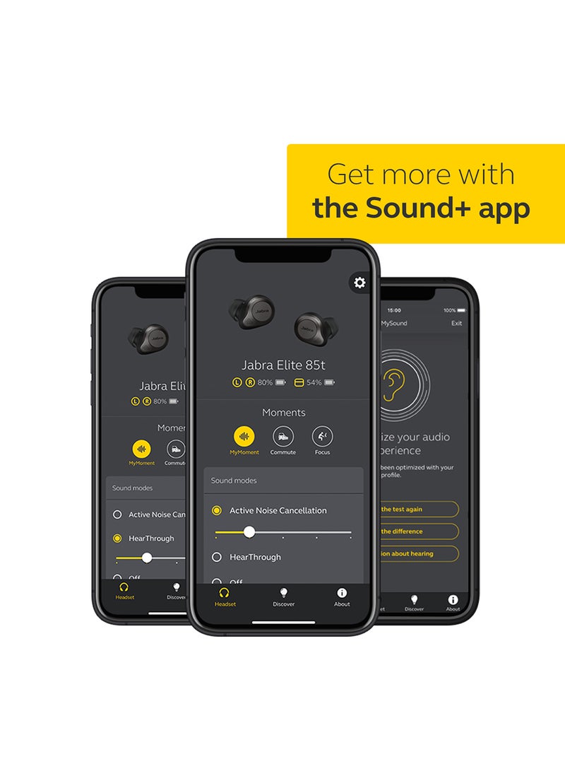 Elite 85t True Wireless Earbuds - Advanced Active Noise Cancellation with Long Battery Life and Powerful Speakers - Wireless Charging Case Titanium Black