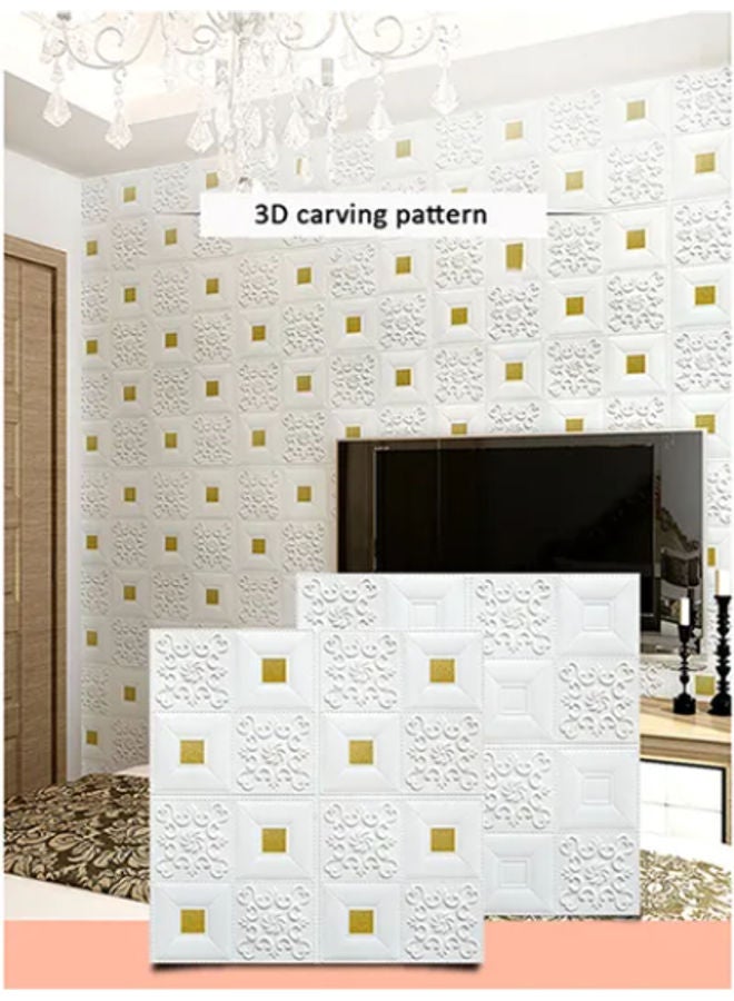 سابو مجموعة ملصقات جدارية شكل طوب  ثلاثي الأبعاد من مادة إسفنجية من 5 قطع أبيض 70x70سم - Image 2