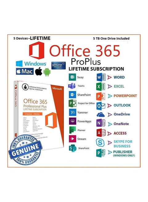 Office 365 Lifetime 5 Devices and 5 TB OneDrive Multicolour