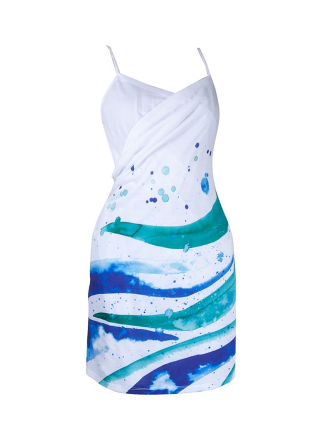 Biggdesign Anemoss Wave Beach Printed Mini Dress White/Blue/Green