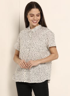 ABOF Printed Relaxed Fit Collared Neck Short Sleeve Shirt White/Black  - Image 1