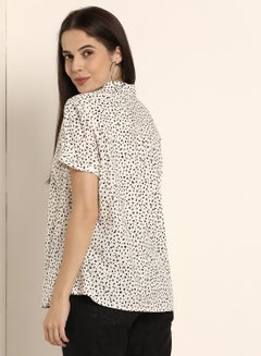 ABOF Printed Relaxed Fit Collared Neck Short Sleeve Shirt White/Black  - Image 2