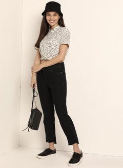 ABOF Printed Relaxed Fit Collared Neck Short Sleeve Shirt White/Black  - Image 4