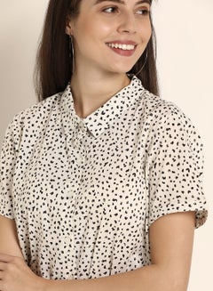 ABOF Printed Relaxed Fit Collared Neck Short Sleeve Shirt White/Black  - Image 3