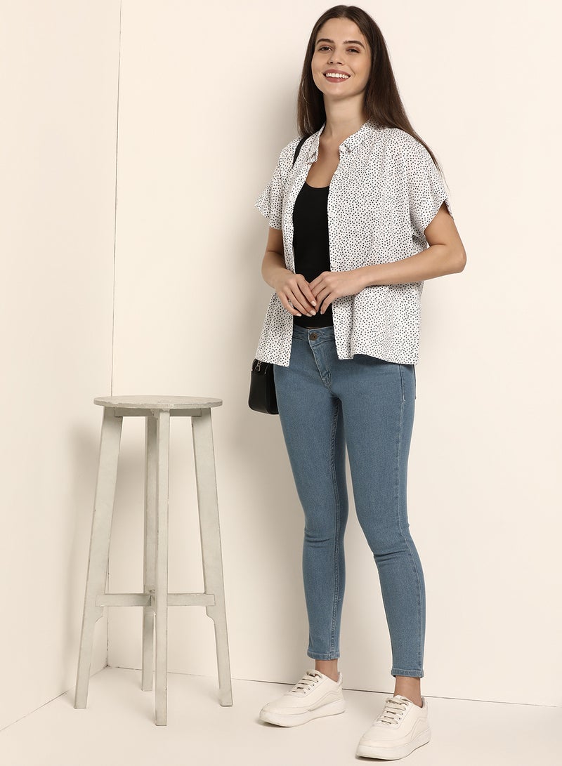 ABOF Printed Collared Neck Relaxed Fit Short Sleeve Shirt White/Black  - Image 4