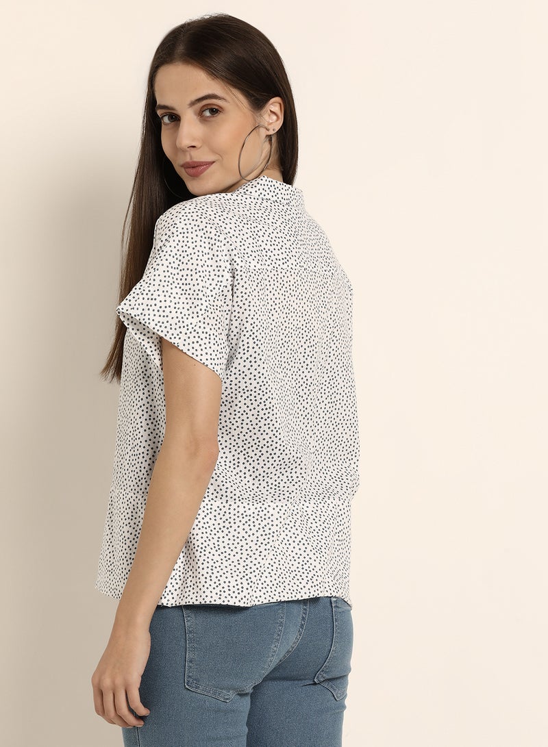 ABOF Printed Collared Neck Relaxed Fit Short Sleeve Shirt White/Black  - Image 2