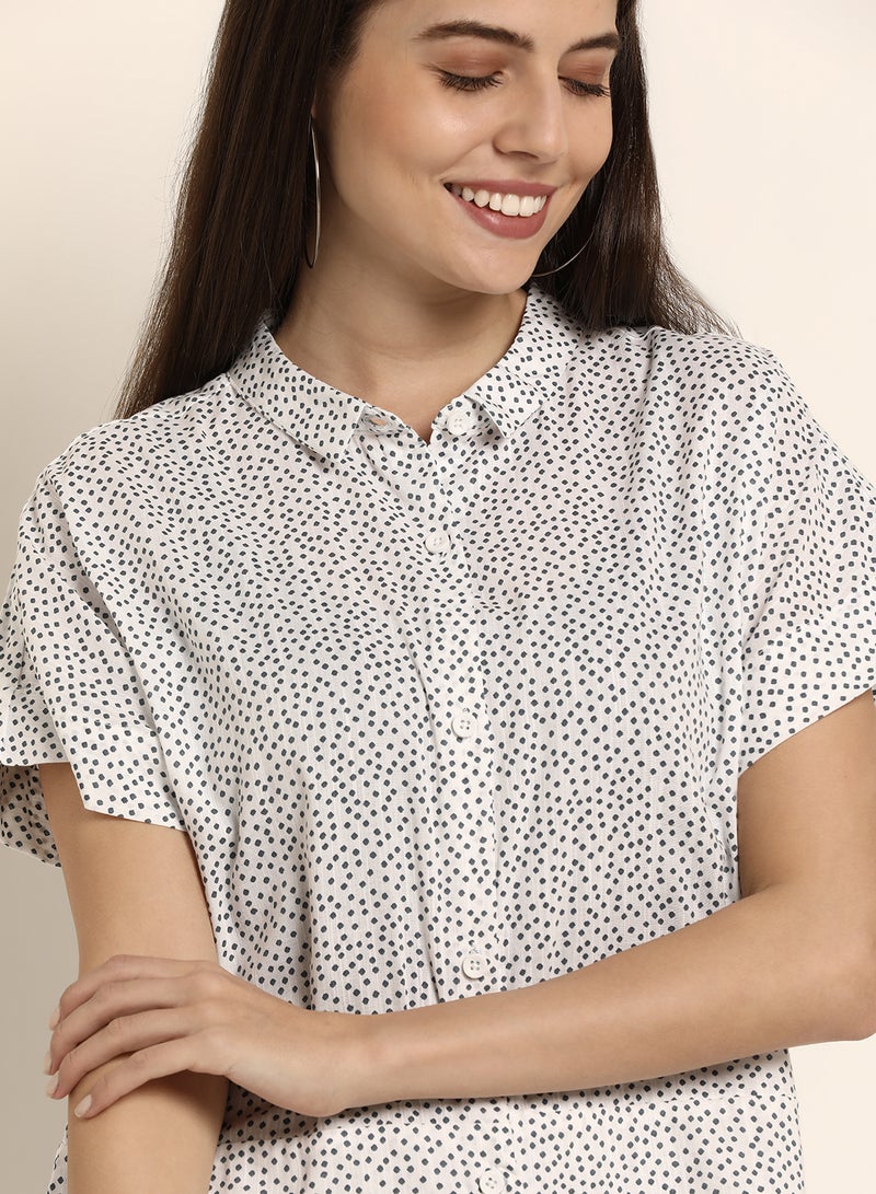 ABOF Printed Collared Neck Relaxed Fit Short Sleeve Shirt White/Black  - Image 3