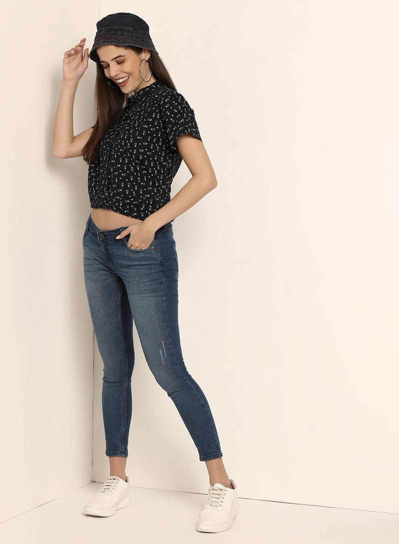ABOF Printed Relaxed Fit Collared Neck Short Sleeve Shirt Black - Image 4