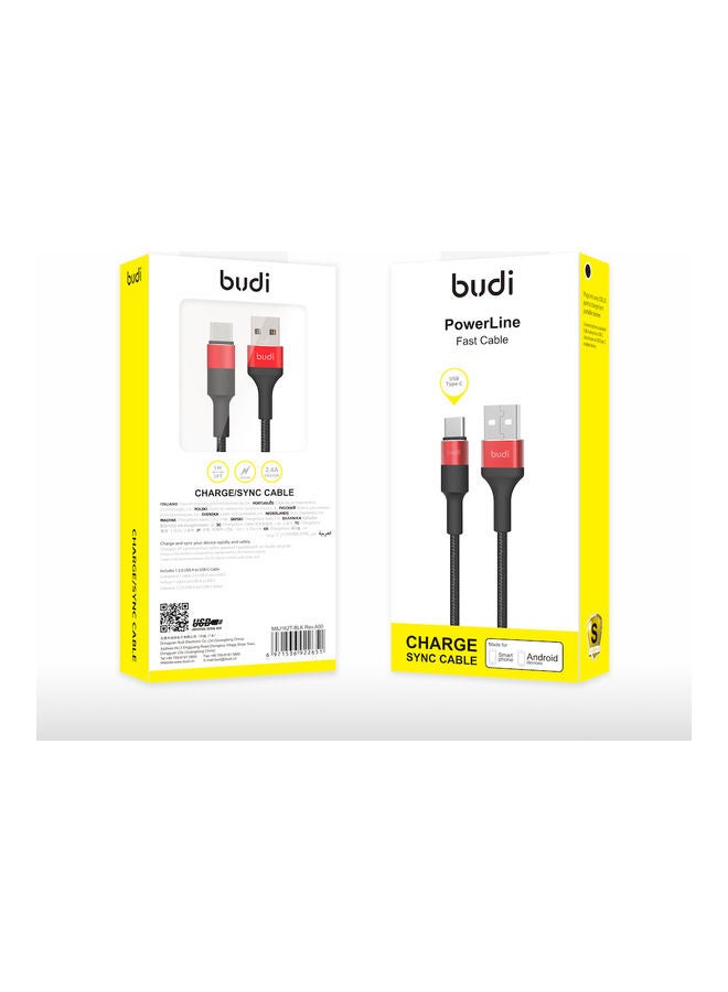 budi Type C Charger Cable Black/Red - Image 2