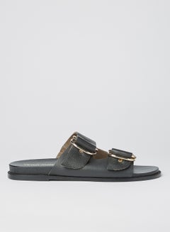 Buckle Detailed Leather Sandals Black
