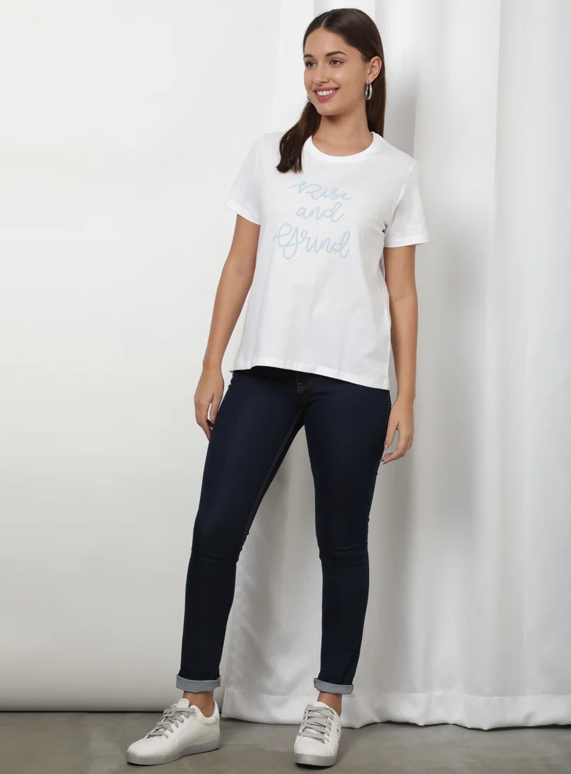 Aila Casual Printed Shorty Set White/Sky Blue