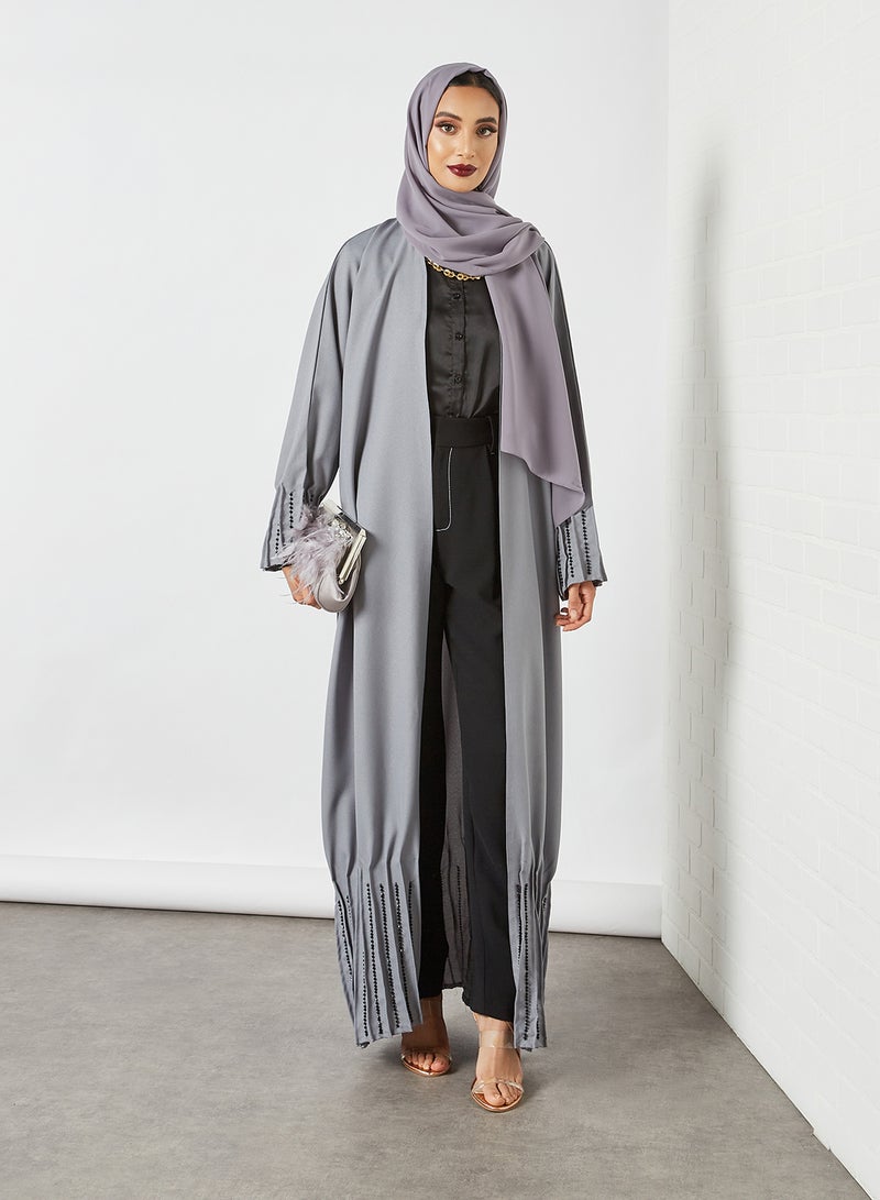 Pleat Detail Embellished Abaya Grey - v1620115460/N45057384V_1