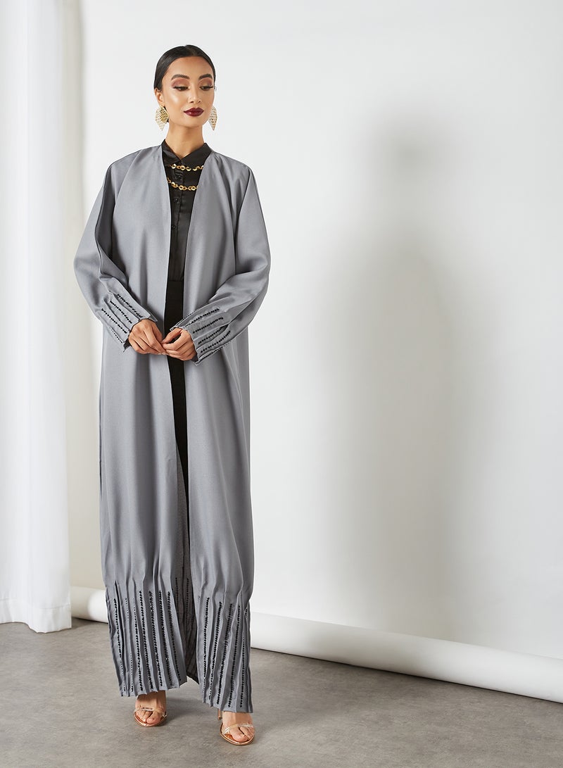 Pleat Detail Embellished Abaya Grey - v1620115461/N45057384V_3