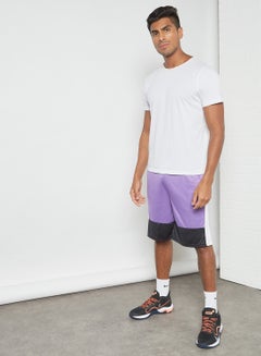 ABOF Colourblock Pattern Elastic Waistband Drawstring Shorts Purple/Black/White  - Image 4