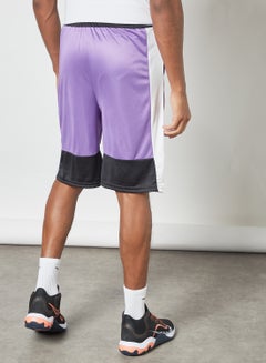 ABOF Colourblock Pattern Elastic Waistband Drawstring Shorts Purple/Black/White  - Image 2