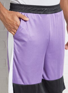 ABOF Colourblock Pattern Elastic Waistband Drawstring Shorts Purple/Black/White  - Image 3
