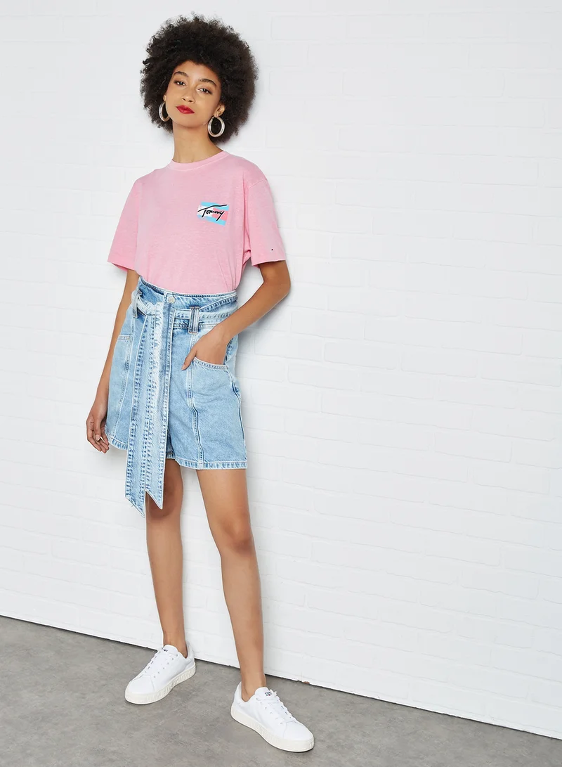 TOMMY JEANS Self-Tie Belt Denim Mom Shorts