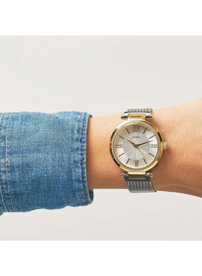 جس ساعة يد بعقارب ومرصعة بالأحجار طراز W0638L7 - 37 مم - فضي للنساء - Image 5