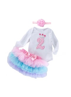 3-Piece Second Birthday Princess Party Dress Set Multicolour