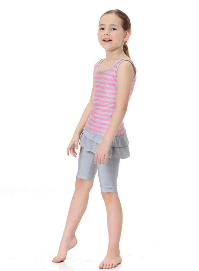 Striped Pattern Top And Shorts Swimsuit Set Pink/Grey  - Image 3