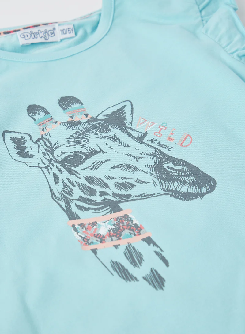 Dirkje Baby/Kids Giraffe Print T-Shirt Blue