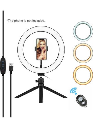 مصباح حلقي مع حامل ثلاثي القوائم قابل للتمديد وجهاز تحكم عن بعد . أبيض - v1620136326/N47149293A_1